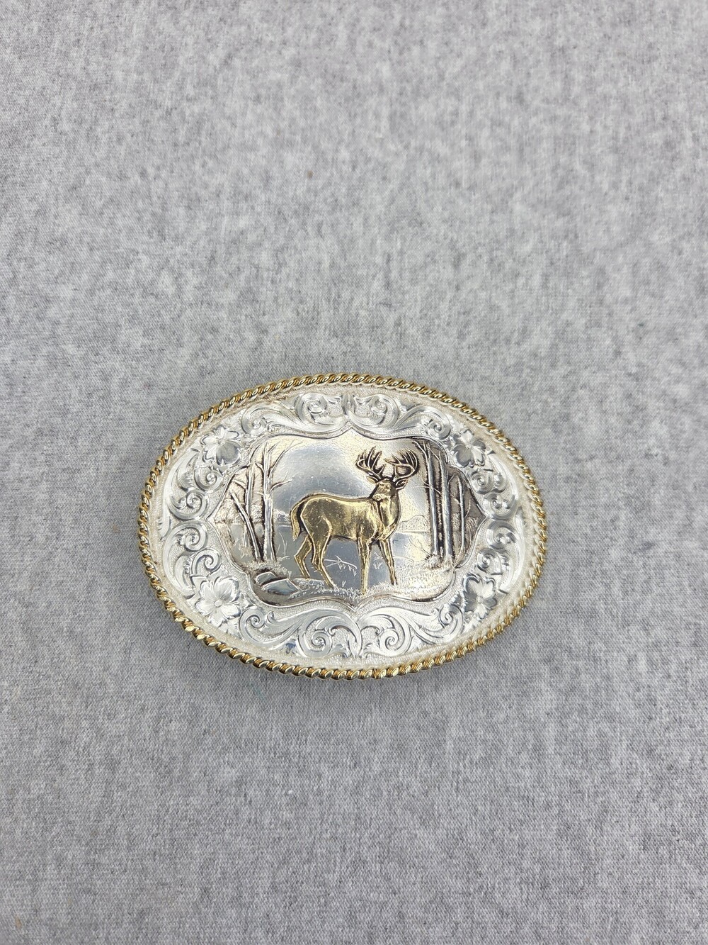 Montana Silversmiths Whitetail Deer Belt Buckle 3D Buck Engraved Silver Plate